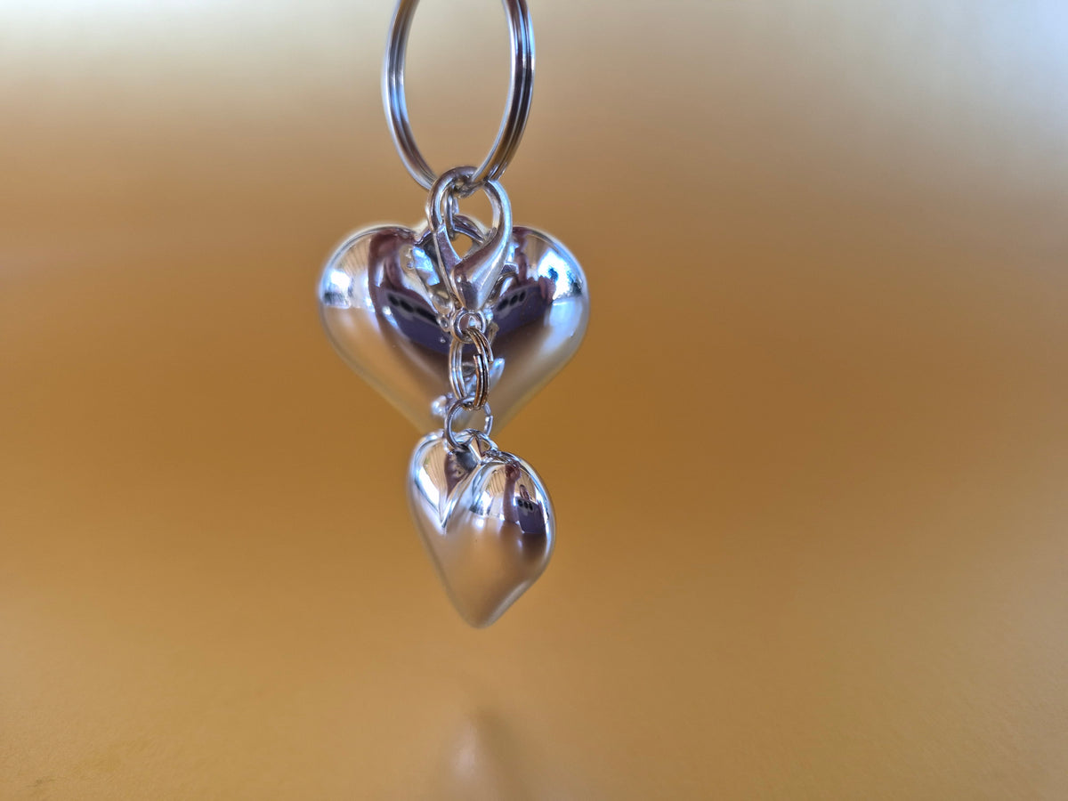 Silver metal heart charm and keychain set
