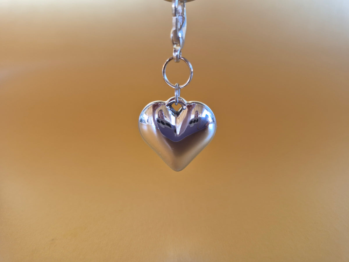 Silver metal heart charm and keychain set