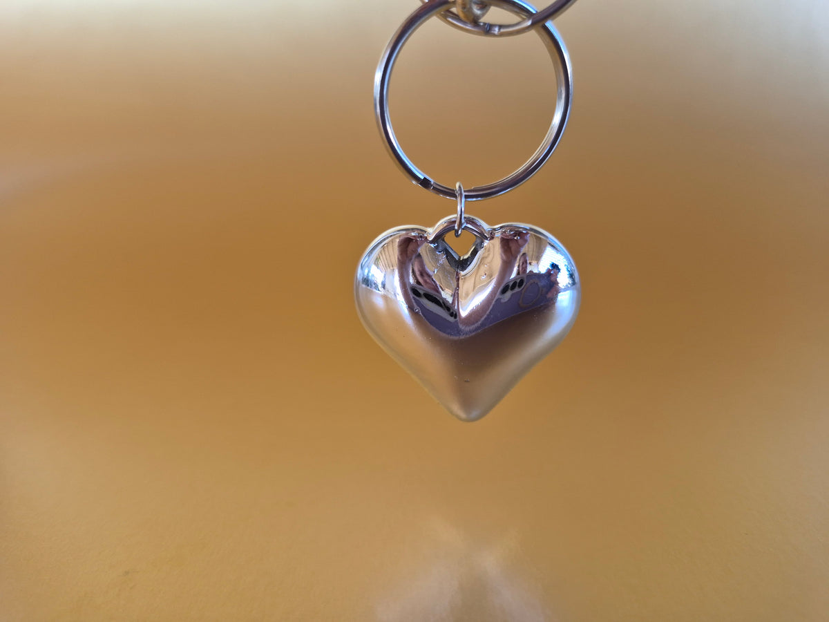 Silver metal heart charm and keychain set