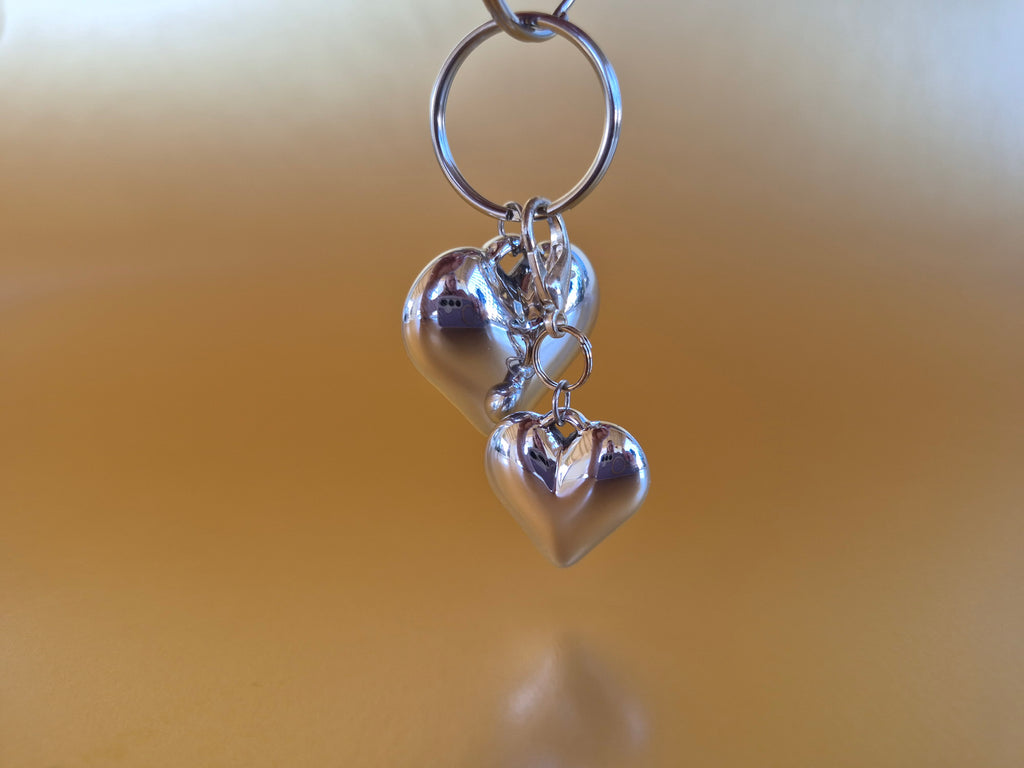 Silver metal heart charm and keychain set