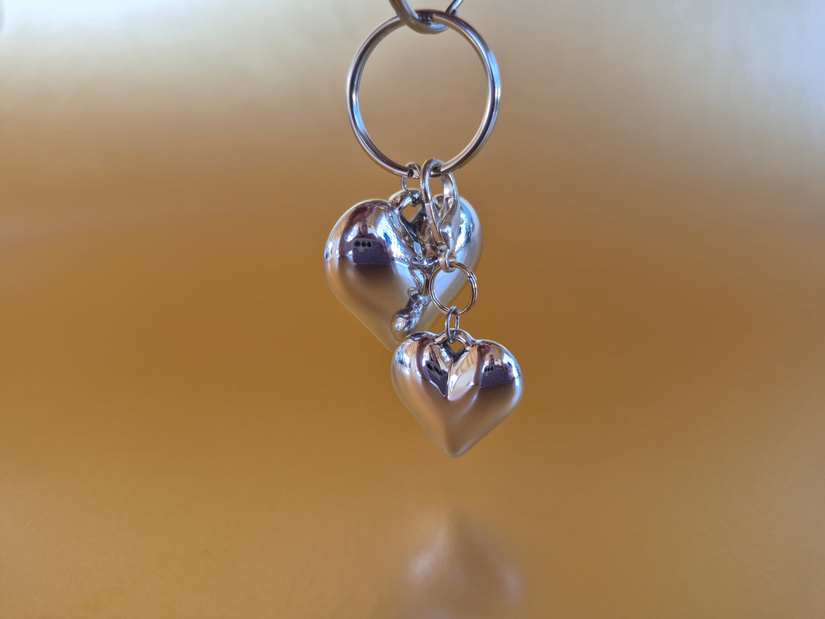 Silver metal heart charm and keychain set